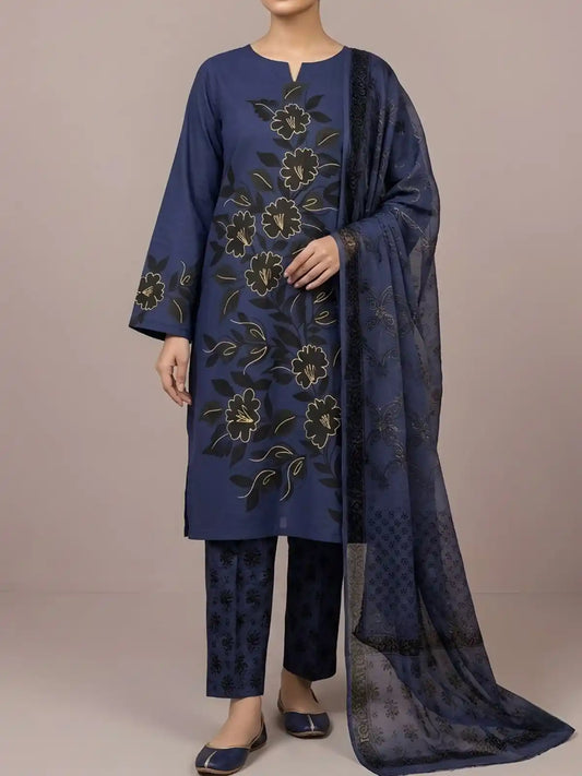 HAND-PAINTED LAWN 3-PIECE SUIT WITH EMBROIDERED CHIFFON DUPATTA & PRINTED TROUSER (Copy)