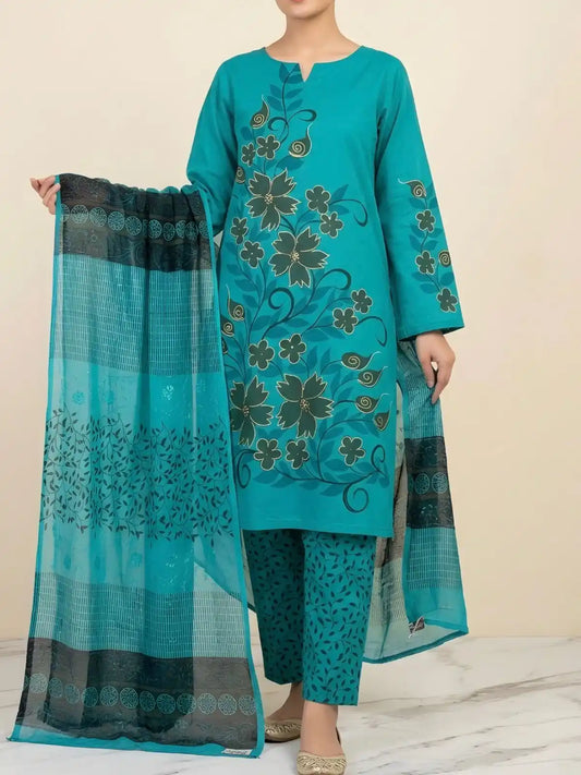 HAND-PAINTED LAWN 3-PIECE SUIT WITH EMBROIDERED CHIFFON DUPATTA & PRINTED TROUSER