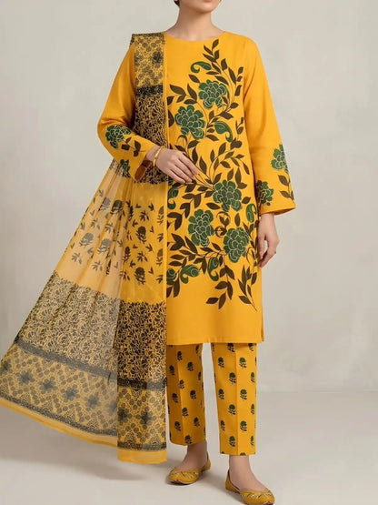 HAND-PAINTED LAWN 3-PIECE SUIT WITH EMBROIDERED CHIFFON DUPATTA & PRINTED TROUSER