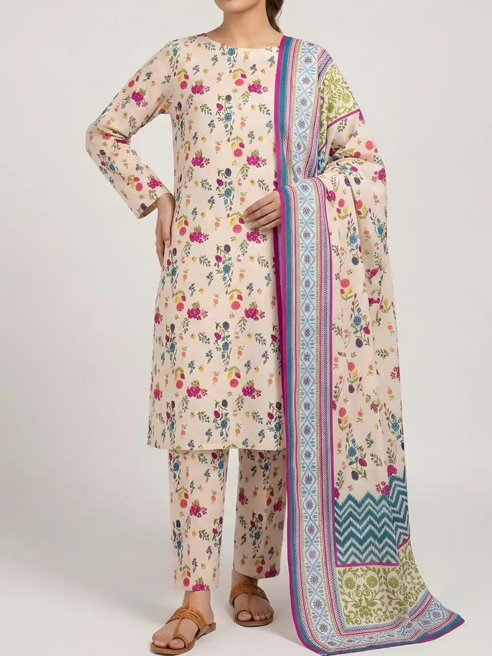 PURE LAWN 3-PIECE ALL OVER  PRINTED SUIT – ELEGANT, SOFT & WASHABLE.