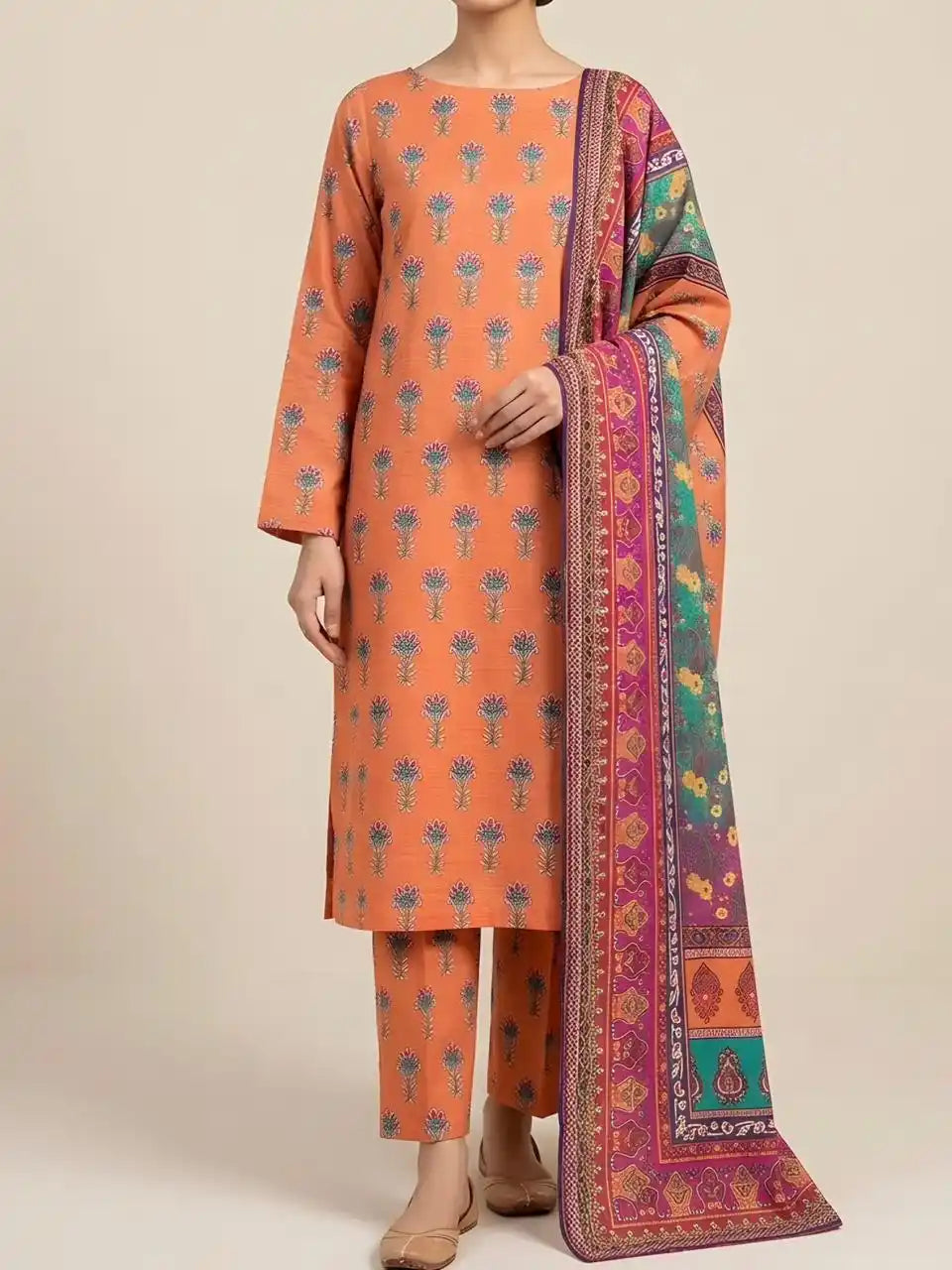 PURE LAWN 3-PIECE ALL OVER  PRINTED SUIT – ELEGANT, SOFT & WASHABLE.