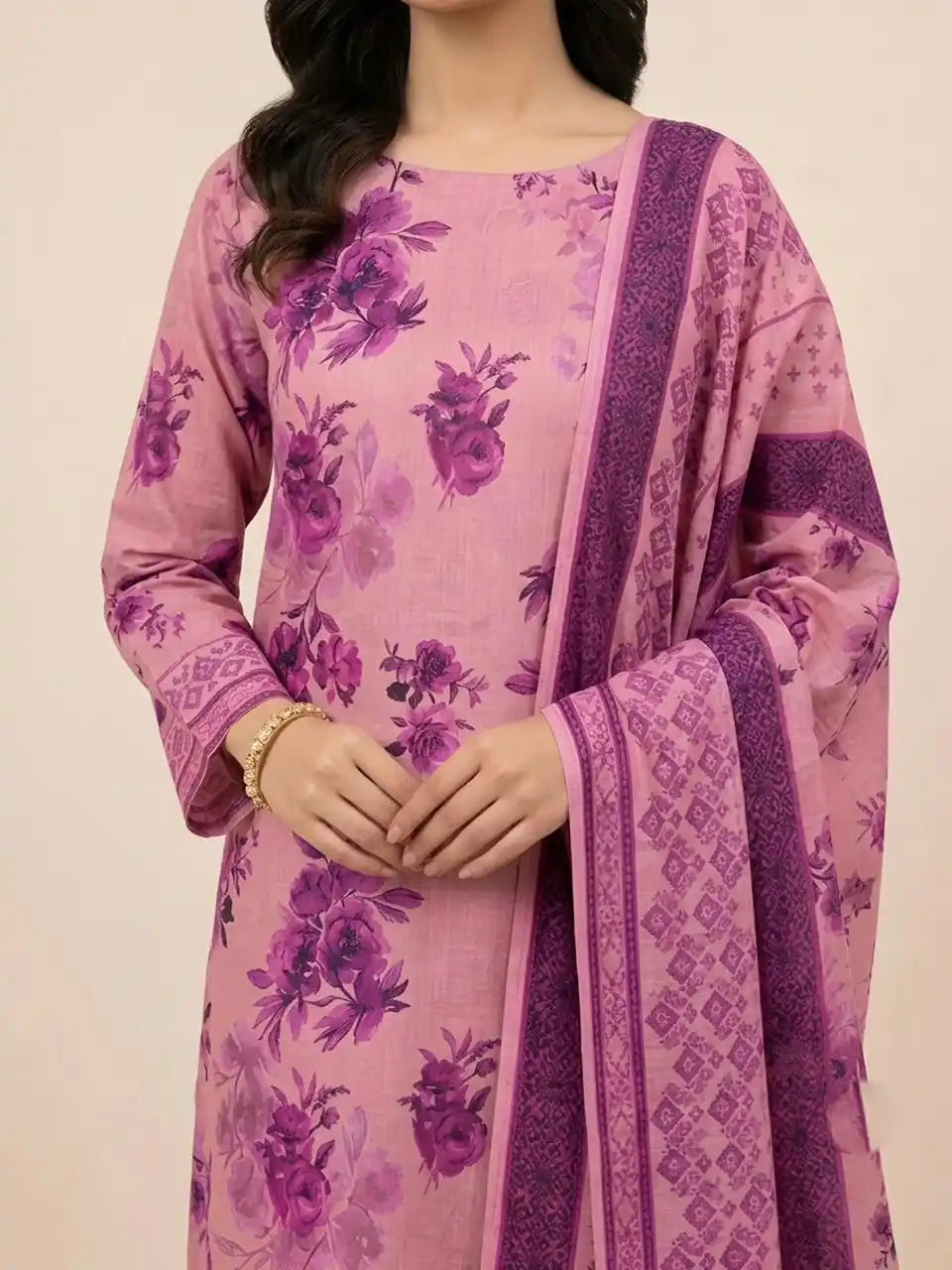 PURE LAWN 3-PIECE ALL OVER  PRINTED SUIT – ELEGANT, SOFT & WASHABLE.