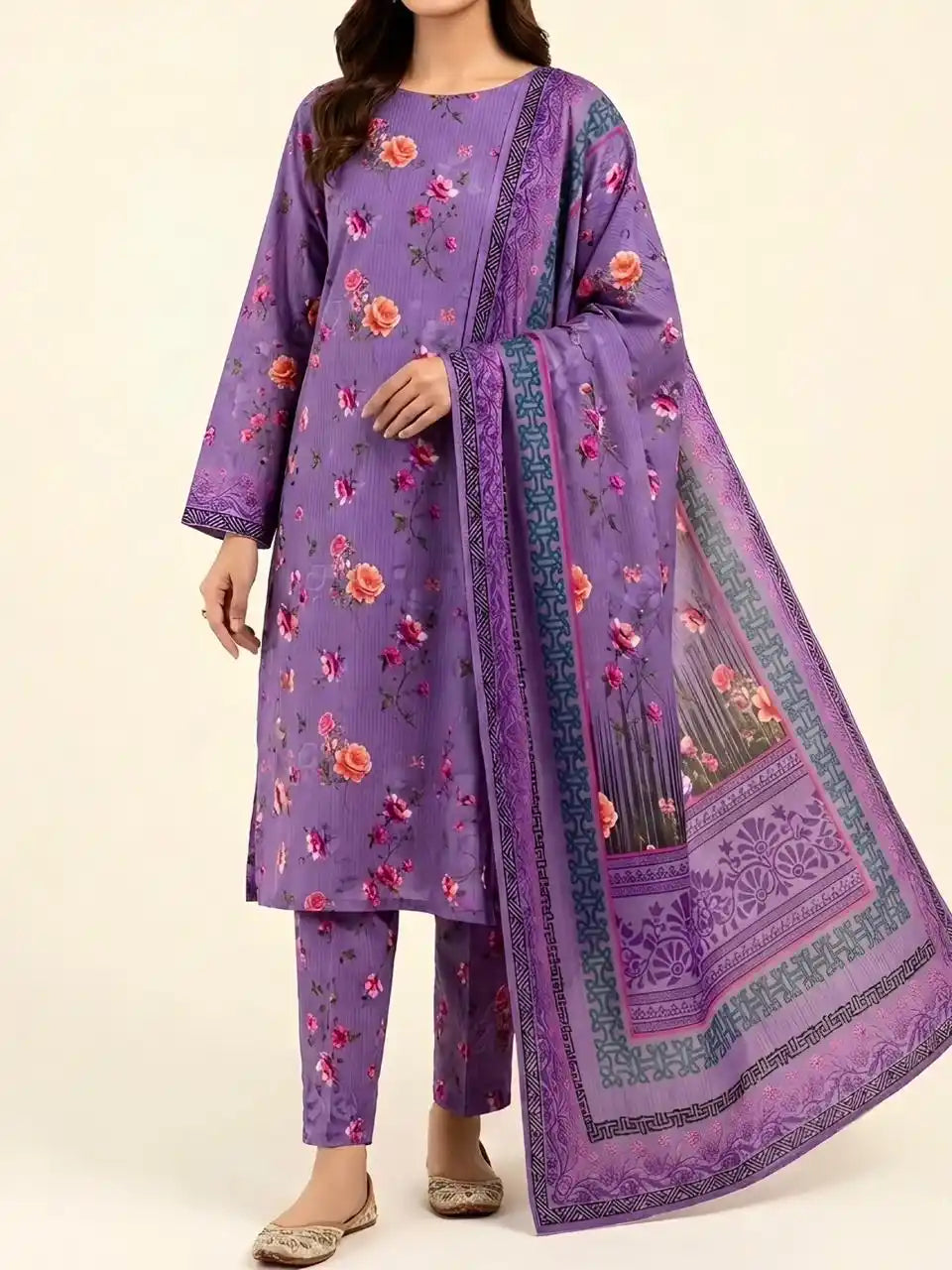 PURE LAWN 3-PIECE ALL OVER  PRINTED SUIT – ELEGANT, SOFT & WASHABLE.