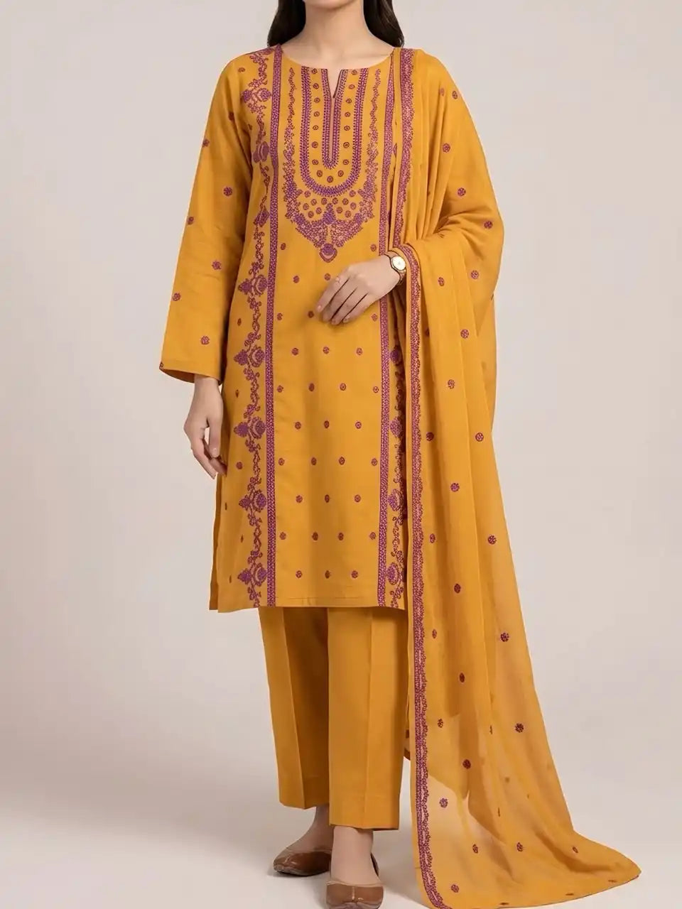 3PC PURE LAWN HEAVY EMBROIDERED