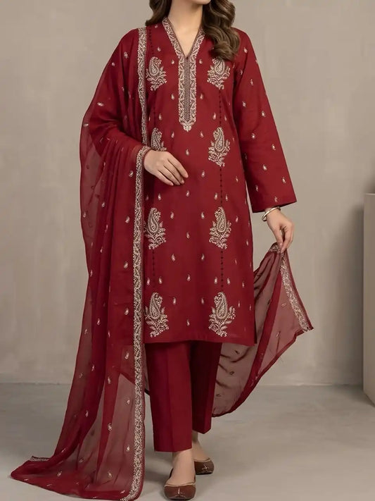 3PC PURE LAWN HEAVY EMBROIDERED