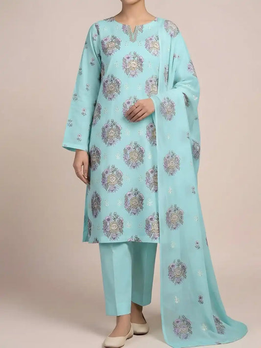 3PC PURE LAWN HEAVY EMBROIDERED