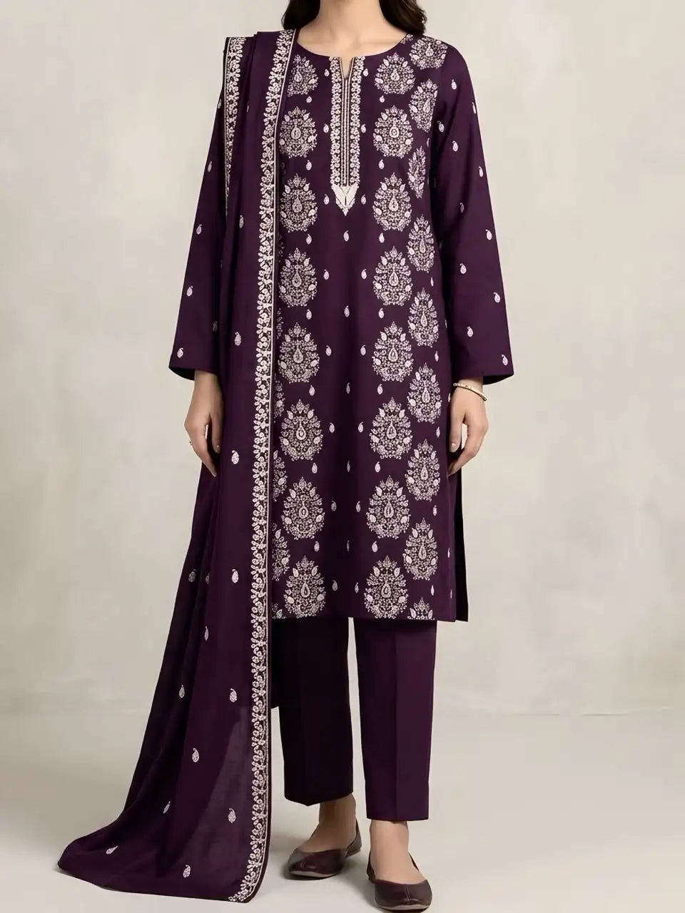 3PC PURE DHANNAK ELEGANCEE EMBROIDERED