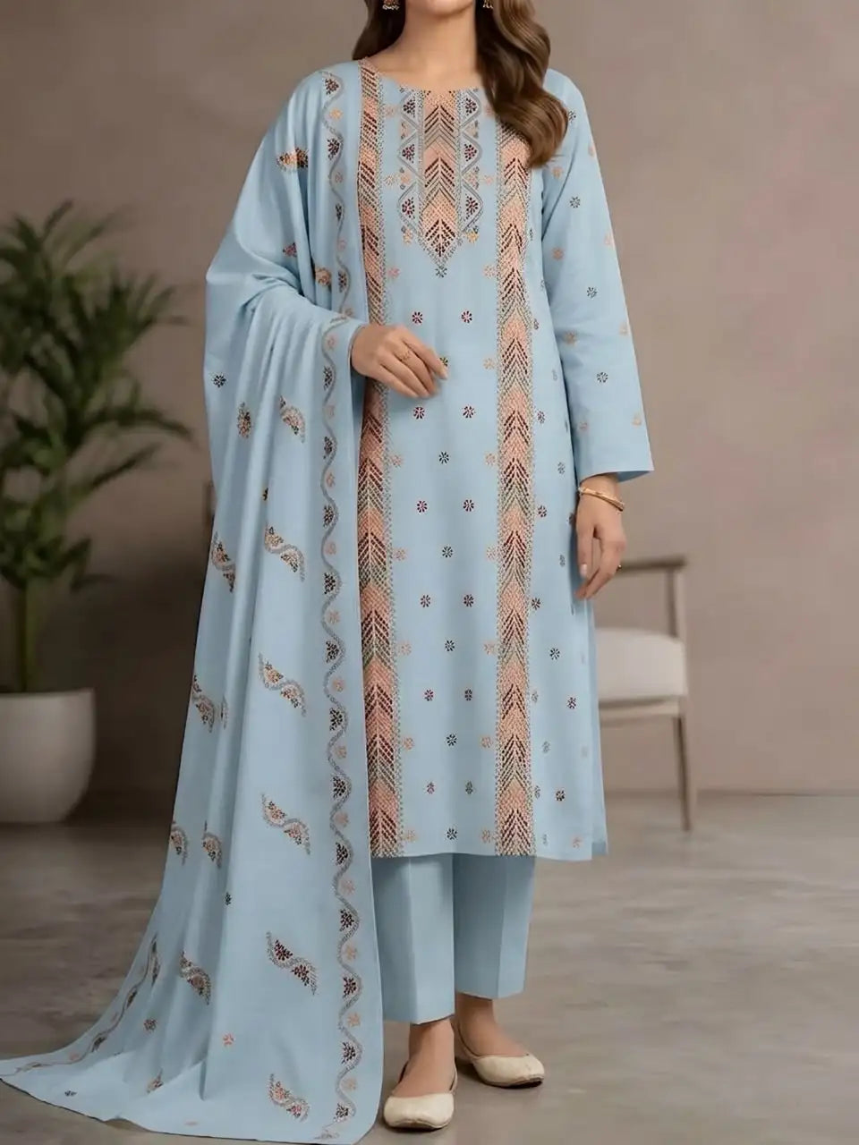 3PC PURE DHANNAK ELEGANCEE EMBROIDERED