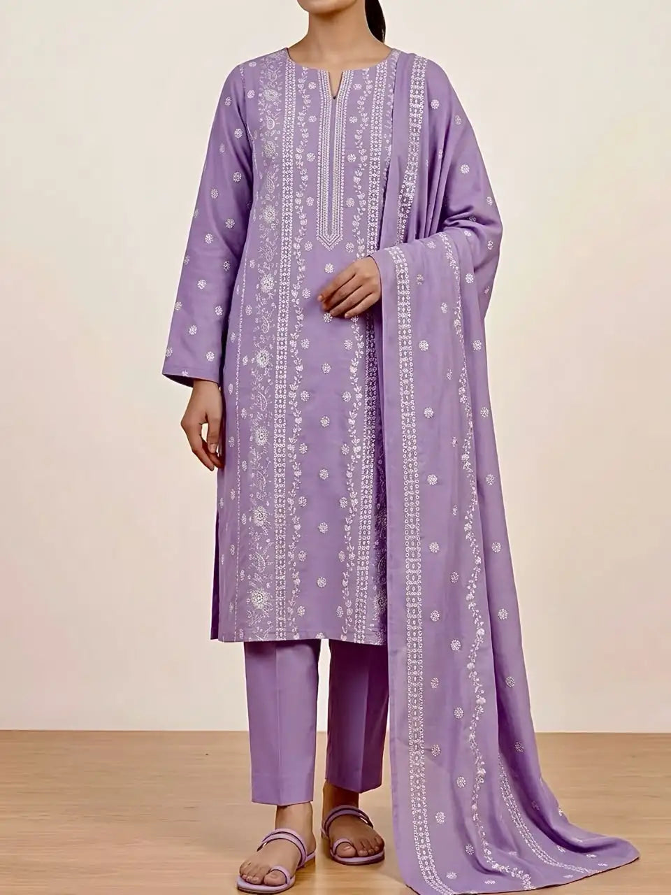3PC PURE DHANNAK ELEGANCEE EMBROIDERED