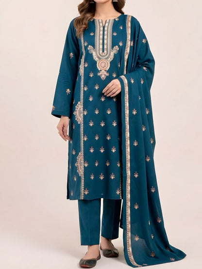 3PC PURE DHANNAK ELEGANCEE EMBROIDERED