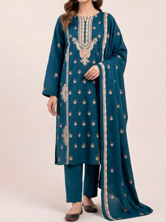 3PC PURE DHANNAK ELEGANCEE EMBROIDERED