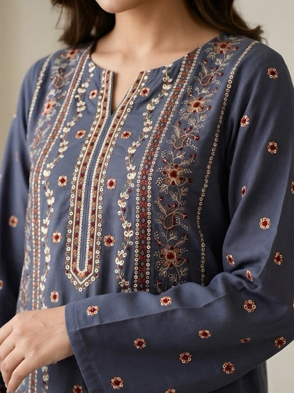 3PC PURE DHANNAK ELEGANCEE EMBROIDERED