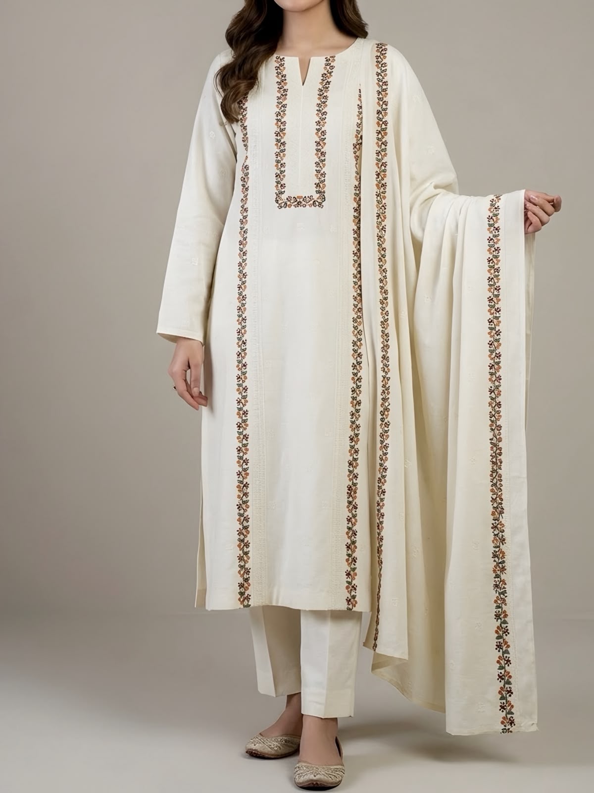 3PC PURE DHANNAK ELEGANCEE EMBROIDERED