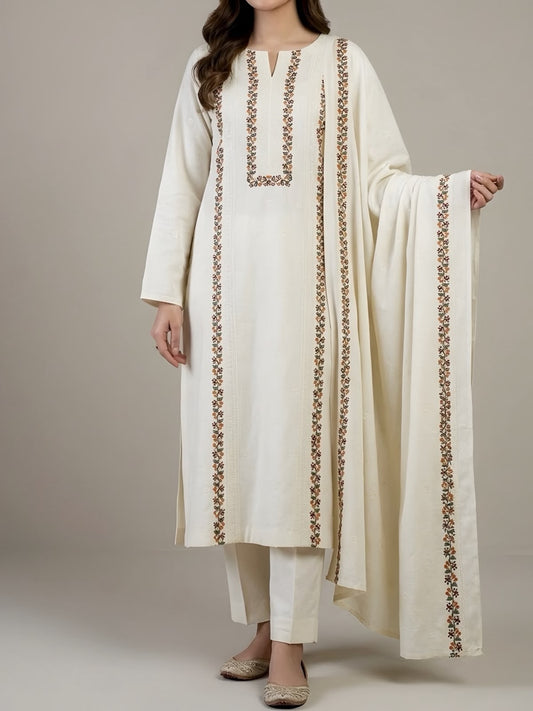 3PC PURE DHANNAK ELEGANCEE EMBROIDERED