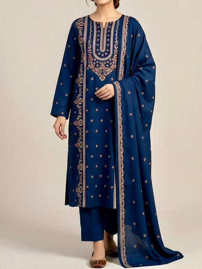 3PC PURE DHANNAK ELEGANCEE EMBROIDERED