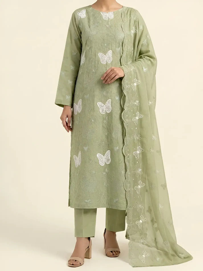 3PC PURE. LAWN .HEAVY EMBROIDERED..