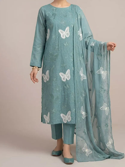 3PC PURE. LAWN .HEAVY EMBROIDERED..