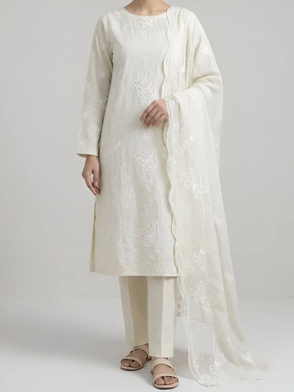 3PC PURE. LAWN .HEAVY EMBROIDERED..