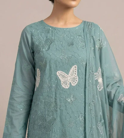 3PC PURE. LAWN .HEAVY EMBROIDERED..