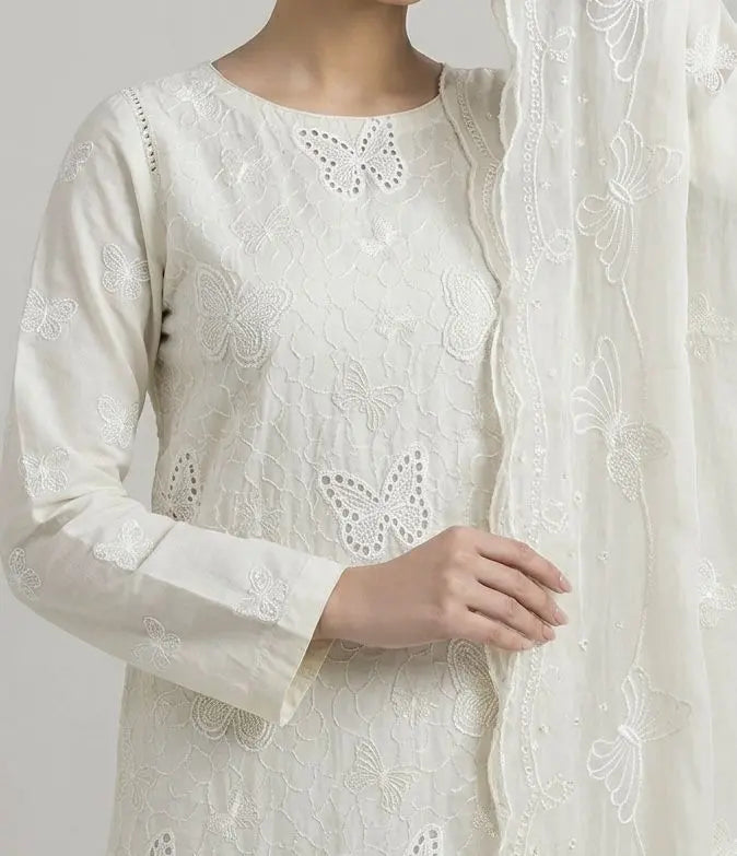 3PC PURE. LAWN .HEAVY EMBROIDERED..