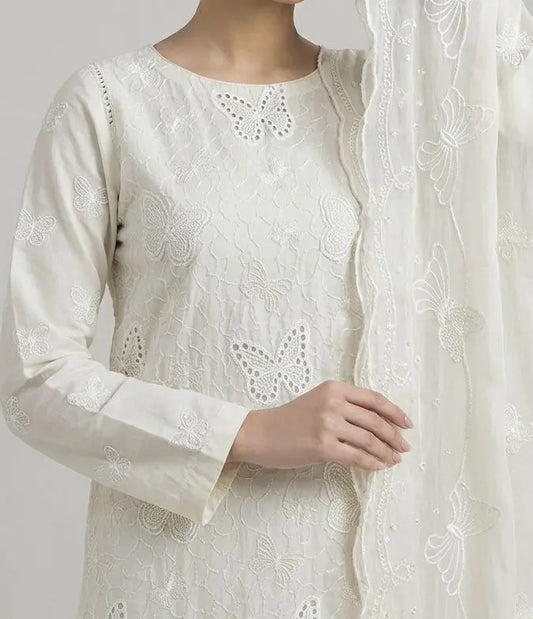 3PC PURE. LAWN .HEAVY EMBROIDERED..