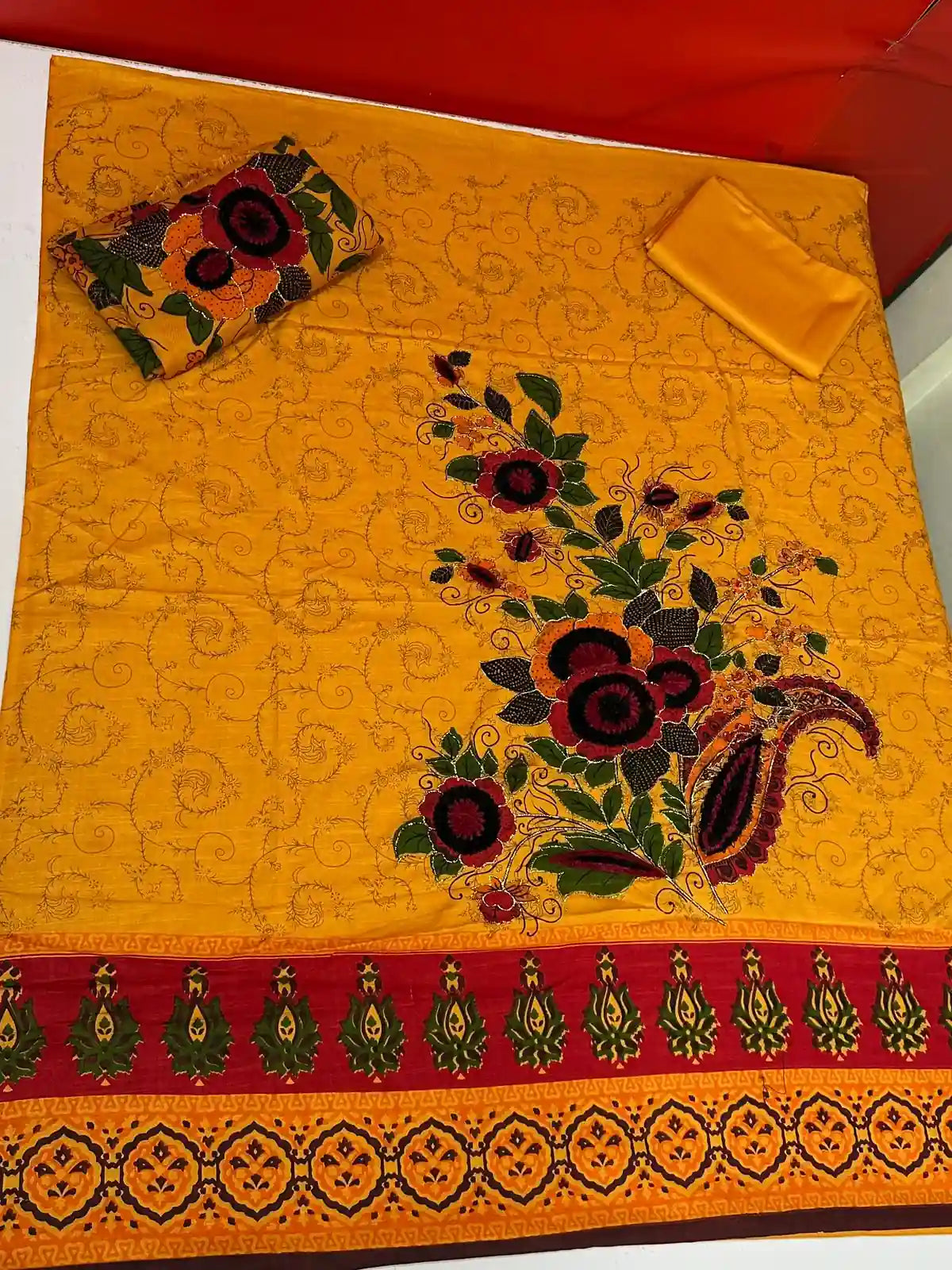 3PC PURE SLUB KARANDI WOOL SHAWL HEAVY ZARRI VELVET WORK