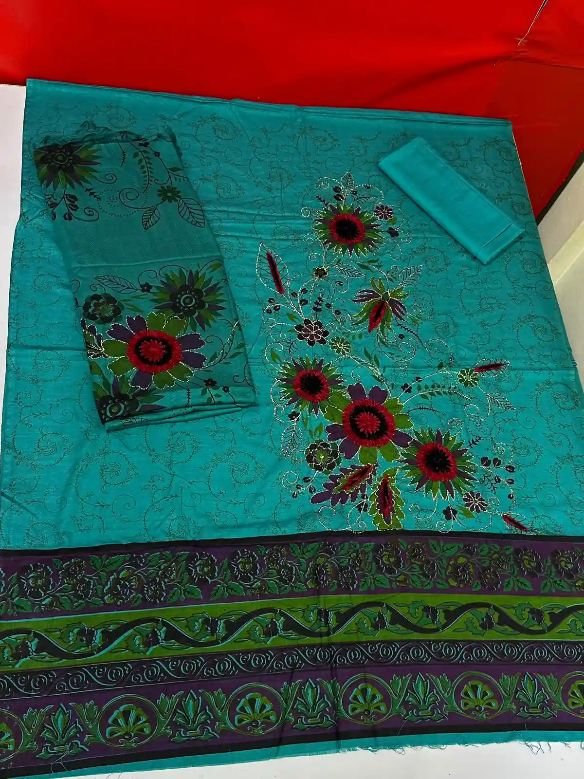 3PC PURE SLUB KARANDI WOOL SHAWL HEAVY ZARRI VELVET WORK