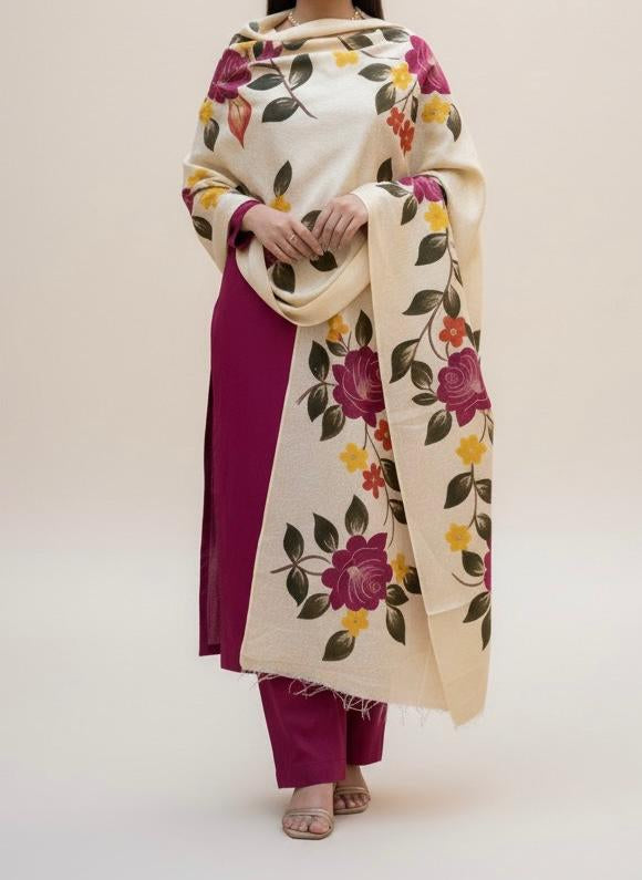 PURE SELF EMBOS HANDPAINTED PREMIUM HIGH QUALITY  SHAWL