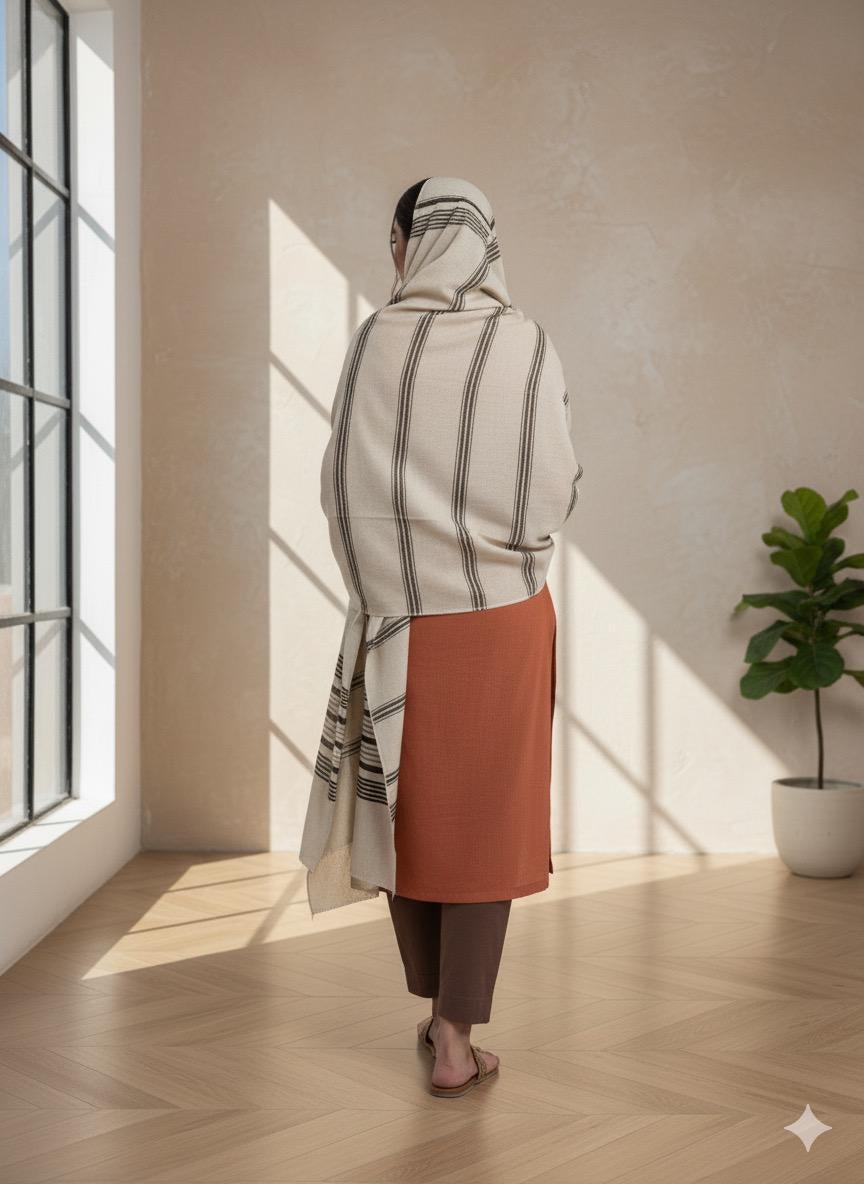 CHOCOLATE BROWN VELVET WORK PREMIUM HIGH QUALITY WOOL SHAWL