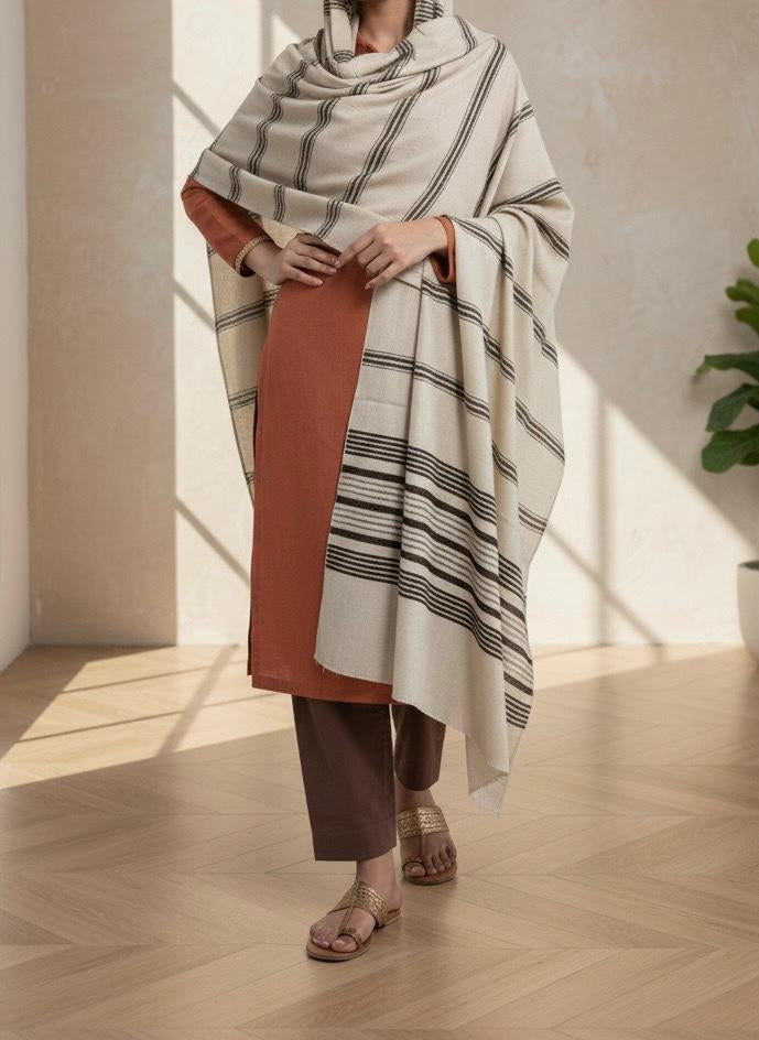CHOCOLATE BROWN VELVET WORK PREMIUM HIGH QUALITY WOOL SHAWL