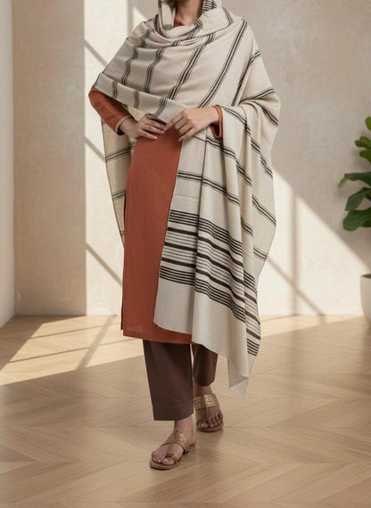 CHOCOLATE BROWN VELVET WORK PREMIUM HIGH QUALITY WOOL SHAWL