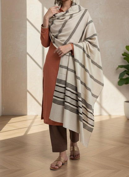 CHOCOLATE BROWN VELVET WORK PREMIUM HIGH QUALITY WOOL SHAWL
