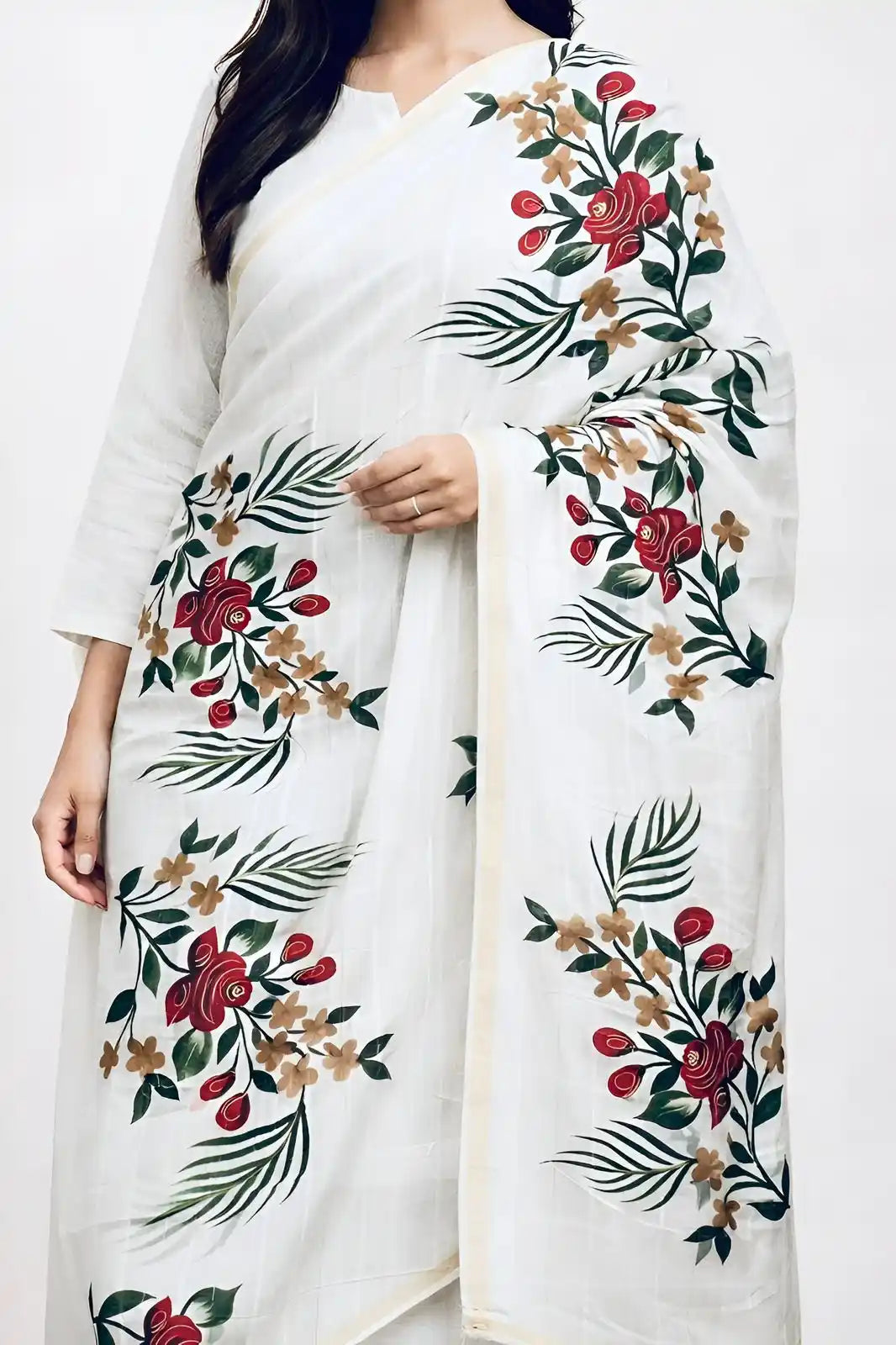 PURE LAWN SOFT HANDPAINTED DUPATTA TARKASHI WORK PREMIUM QUALITY.