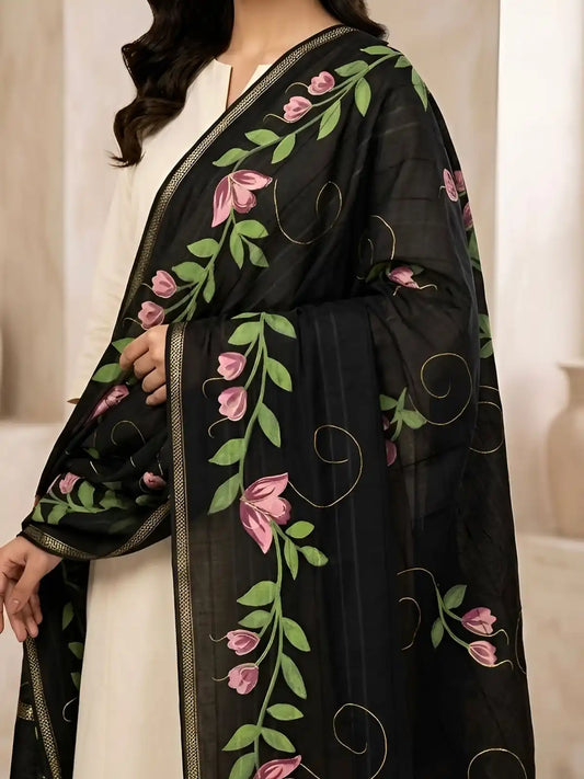 PURE LAWN SOFT HANDPAINTED DUPATTA TARKASHI WORK PREMIUM QUALITY