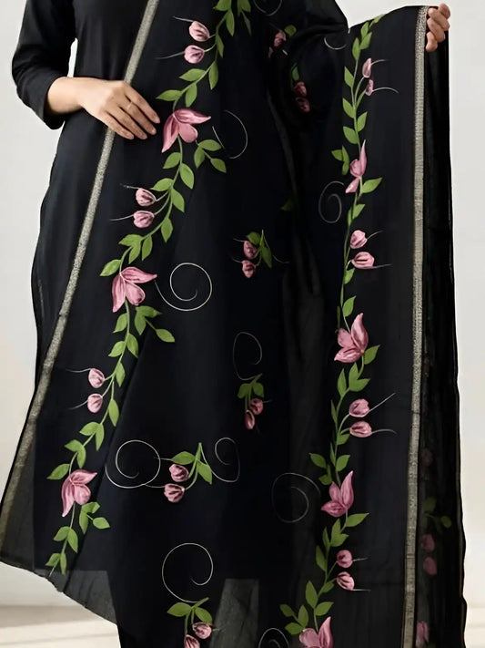 PURE LAWN SOFT HANDPAINTED DUPATTA TARKASHI WORK PREMIUM QUALITY