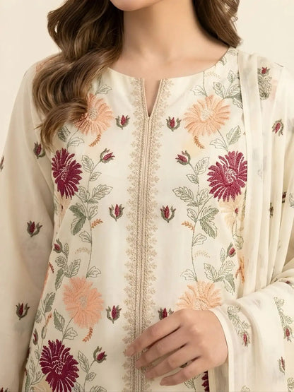 3PC PURE. LAWN .HEAVY EMBROIDERED..,