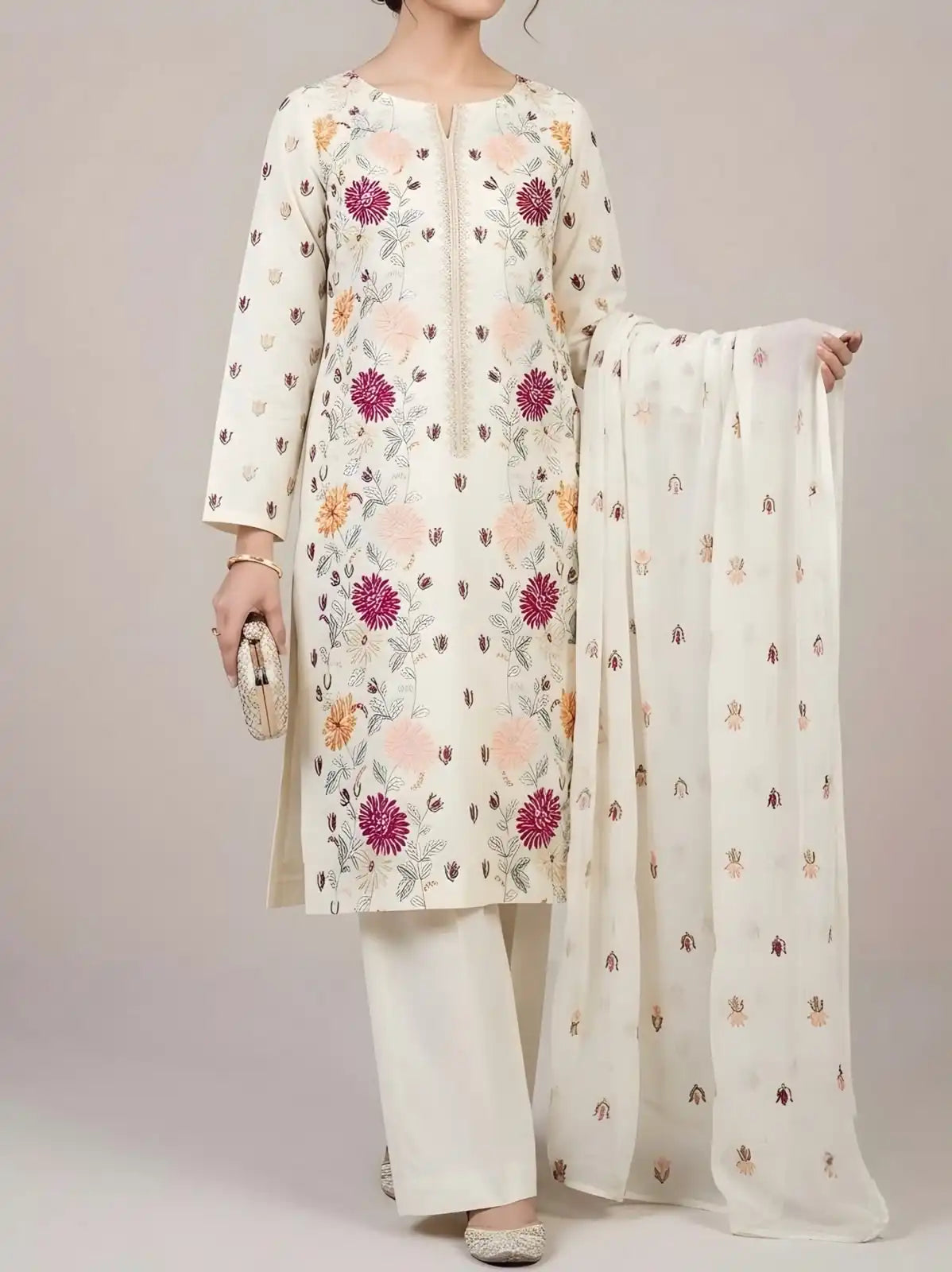3PC PURE. LAWN .HEAVY EMBROIDERED...