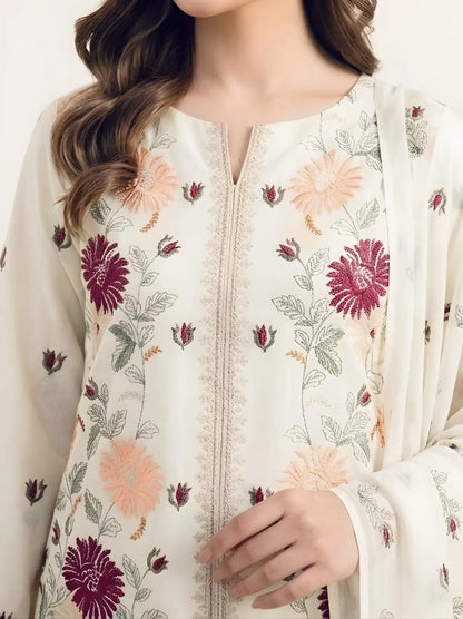 3PC PURE. LAWN .HEAVY EMBROIDERED...