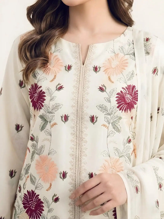 3PC PURE. LAWN .HEAVY EMBROIDERED...