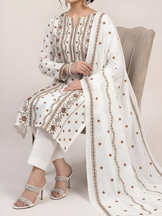 3PC PURE DHANNAK ELEGANCEE EMBROIDERED