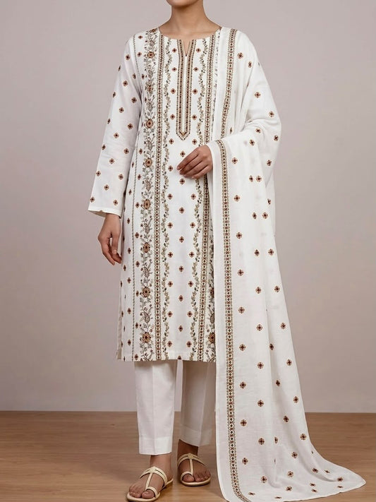 3PC PURE DHANNAK ELEGANCEE EMBROIDERED