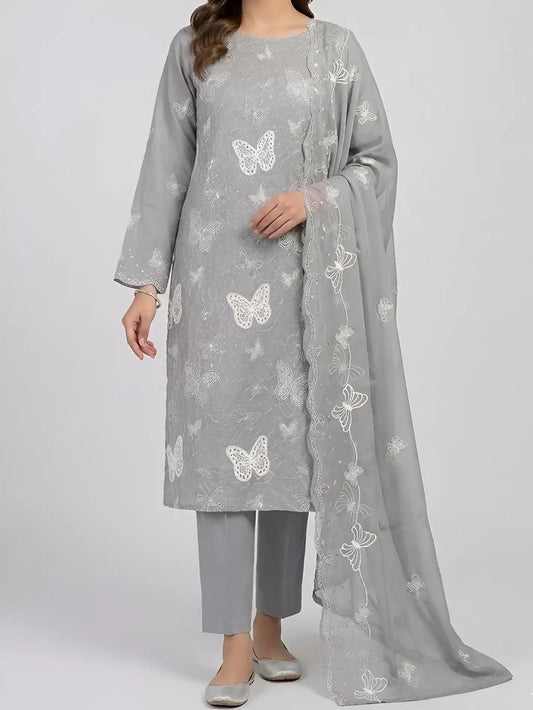 3PC PURE. LAWN .HEAVY EMBROIDERED..