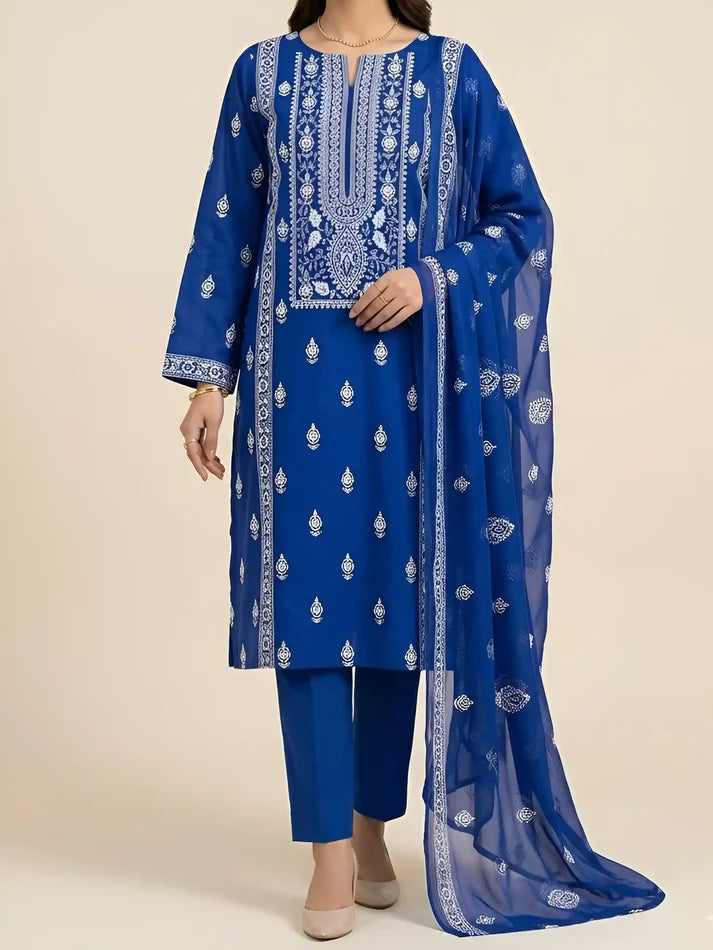3PC PURE. LAWN .HEAVY EMBROIDERED