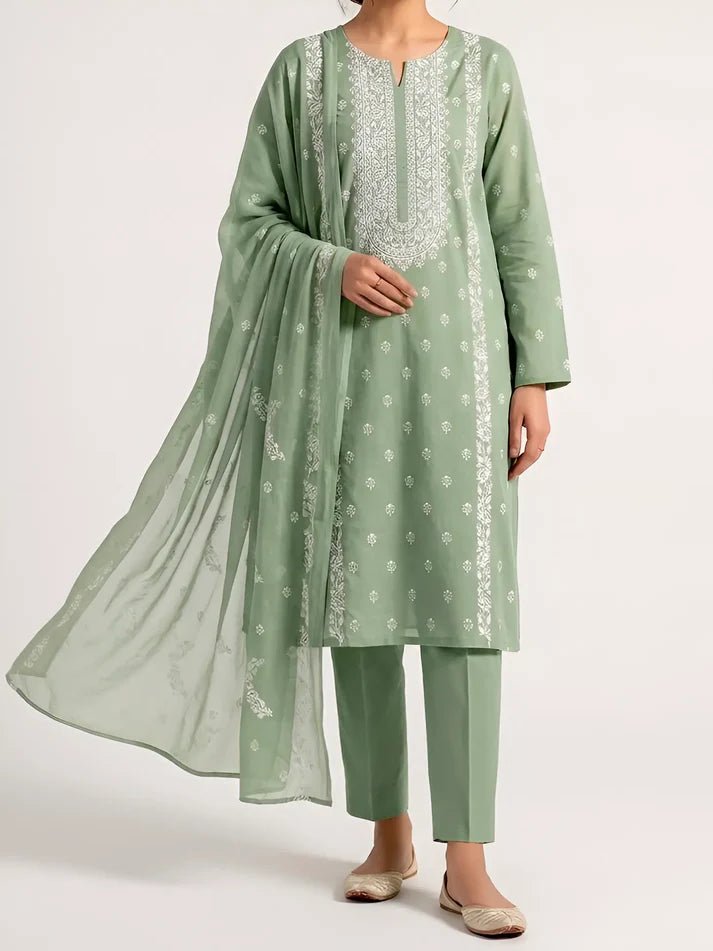 3PC PURE. LAWN .HEAVY EMBROIDERED
