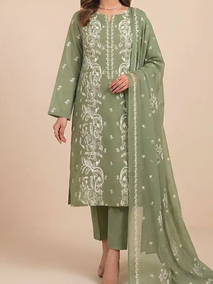 3PC PURE. LAWN .HEAVY EMBROIDERED