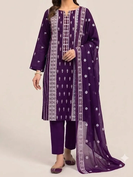 3PC PUREE LAWN HEAVY EMBROIDERED