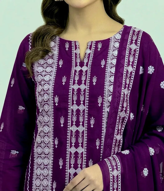 3PC PUREE LAWN HEAVY EMBROIDERED