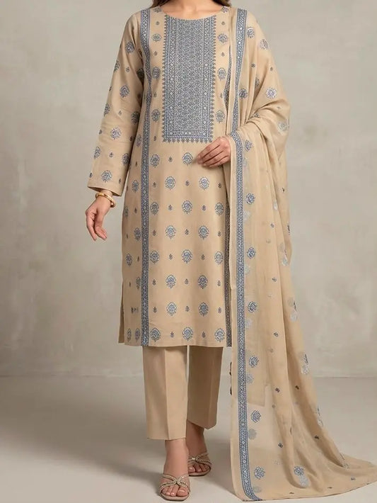 3PC PURE. LAWN .HEAVY EMBROIDERED