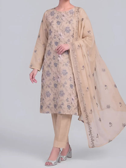3PC PURE. LAWN .HEAVY EMBROIDERED