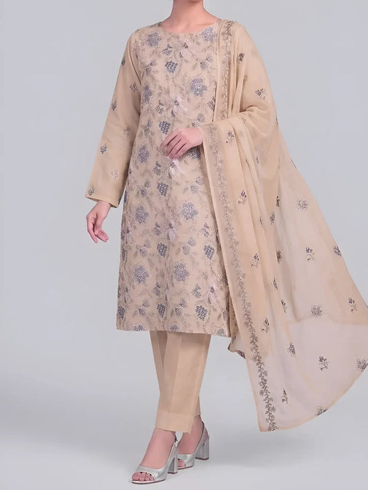 3PC PURE. LAWN .HEAVY EMBROIDERED